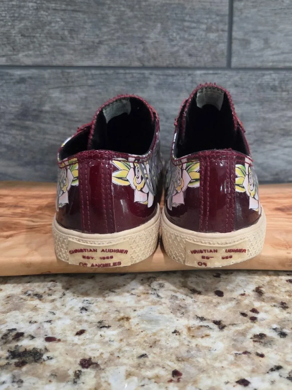 Christian Audigier Womens Sneakers Size 9 US Tattoo Maroon Patent Leather Y2K